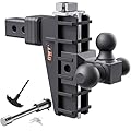 GWTAUTO Adjustable Trailer Hitch, Tri-Ball (1-7/8" x 2" x 2-5/16") Drop Hitch, Fits 2-Inch Receiver, 6 Inch Drop Hitch, 17000 LBS GTW-Class 3 Tow Hitch for Heavy Duty Truck, Black, Solid Ball Mount