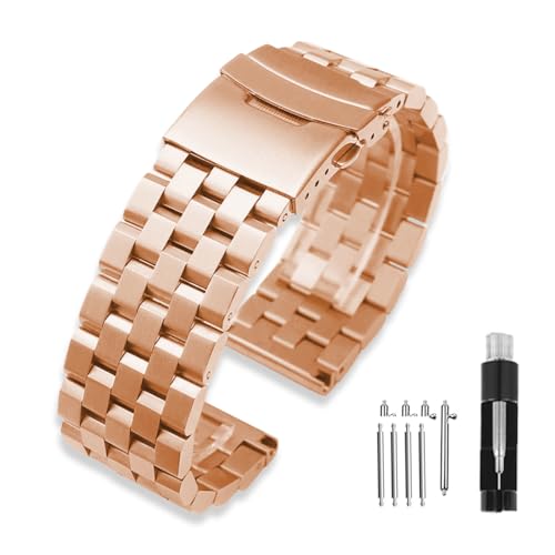 Kai Tian Stainless Steel Watch Band 20 21 22 24 26 18mm for Men Women Solid Watch Bracelet Strap with Deployment Double Lock Black Silver Blue Grey Rose gold