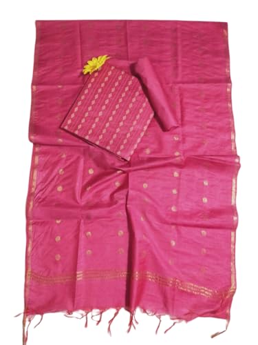 Image of STB-SILK TEXTILES BHAGALPUR Women's Bhagalpuri Cotton Silk Unstitched Salwar Suit Dress Material With Dupatta