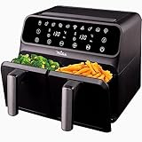 La Moustache - Freidora de Aire Caliente 8L sin Aceite, Potencia 1700W, 2 Cestillos Independientes, Temporizador de 60 Minutos, Airfryer Digital Antiadherente de 60 a 200 °C, 10 Programas (Negro)