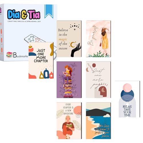 Image of Dia & Tia - 8 Elegant & Durable Themed Magnetic Bookmarks Set � Nature, Fantasy, Inspirational Quotes, and More | Perfect for Book Lovers, Students, and Gift Ideas (Boho A, Large - 5x15 cm)