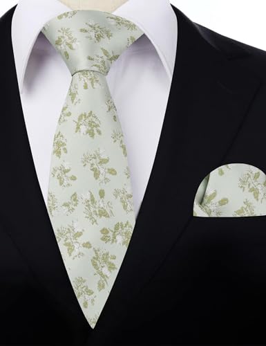 Image of Alizeal Mens 3.15'' Light Color Rustic Tie Handkerchief | with Flower Printed Handkerchief for Wedding Business Daily Wear
