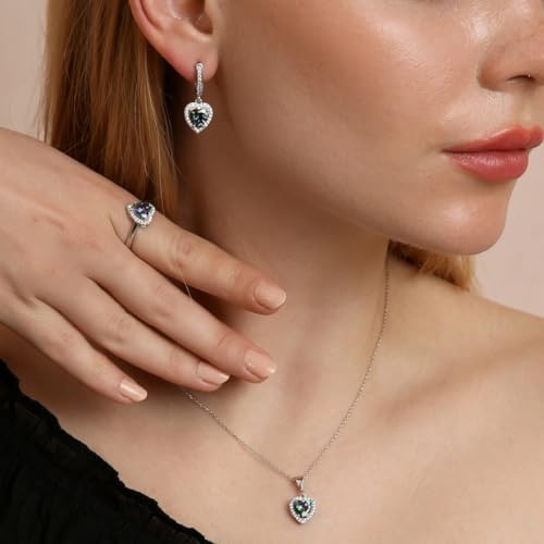 MM Madam&Matmazel Kadın Modası Madam Matmazel Kalp Model Taşlı Gümüş Takı Set | 925 Ayar (Mistik Topaz, Som Gümüş) - Görsel 2