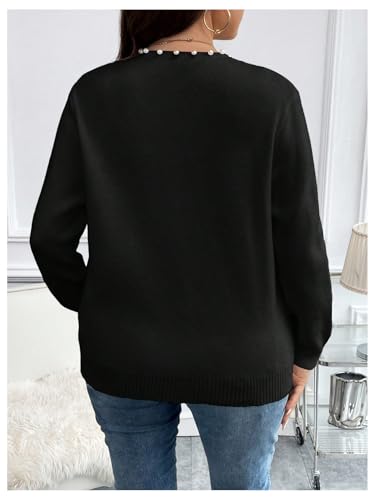 Verdusa Women's Plus Size Faux Pearl Open Front Cardigan Sweaters Elegant Knit Outerwear2
