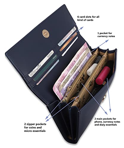 Image of ALSU Women's Hand Wallet Purse Clutch | Phone Pocket | Coin Compartment | Credit Card Slots| Zipper Pocket| Office use| Casual use| Faux Leather (Blue)