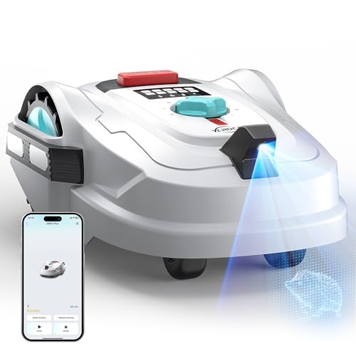 YARDCARE M800Plus Robot Cortacésped sin Cable Perimetral, Posicionamiento GPS + 3D Visión, Robot Cortacésped sin Cables, Modo de Corte en U,800 m², App, Detección de 150 Obstáculos, Blanco Turquesa
