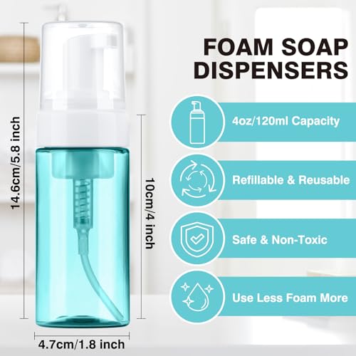 Boenoea Plastic Foam Pump Bottle, 4oz/120ml Foam Bottles Dispenser BPA Free Empty Refillable Container for Hand Soap, Shampoo - Pack of 2 Clear2