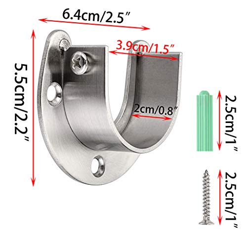 Ownmy 4 Packs Closet Rod End Supports 1-1/2" Diameter, U Shaped Stainless Steel Closet Pole Sockets Flange Rod Holder For Closet Wardrobe Shower Curtain (Silver Tone) #TOP1