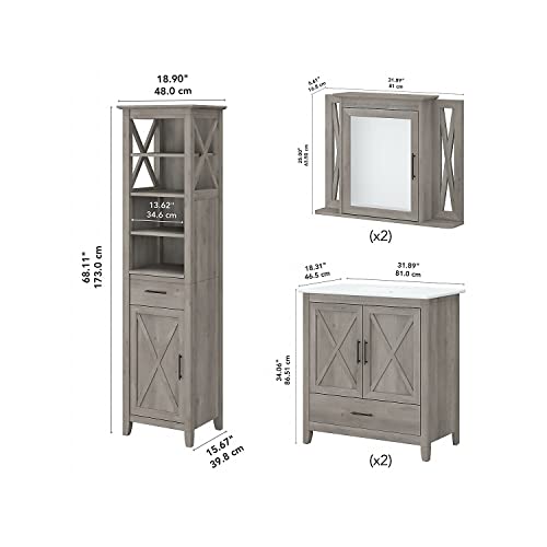 image for Bush Furniture Key West Bathroom Double Vanity Set with Sinks, Medicin