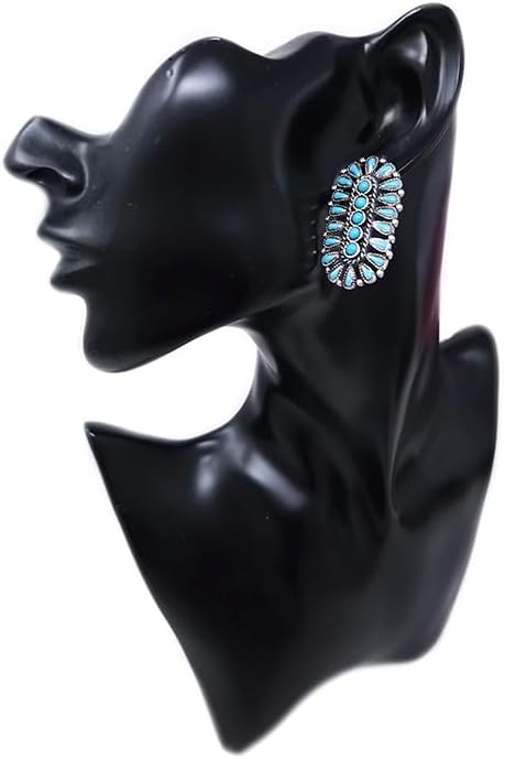 Western Squash Blossom Posting Earrings Navajo (Turquoise) - Image 2