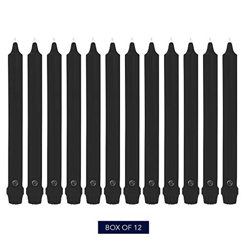 Image of Colonial Candle Unscented Taper Candle, Classic Collection, Black, 10 in, Pack of 12 - Up to 8 Hours Burn