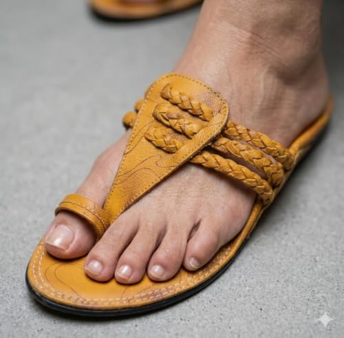 Image of Agadi Men's Kolhapuri Style Sandals | Handcrafted Woven Strap Toe Ring Chappals | Comfortable Ethnic & Casual Slip-On Footwear for Men