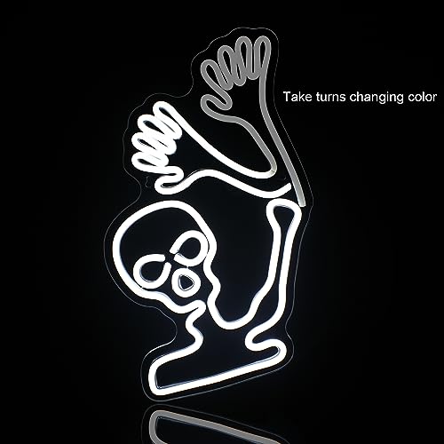 Image of WLHOPE Skull Neon Signs - White LED Skeleton Skull Signs for Wall Decor, Halloween Decor, USB Waving Ghost Neon Light Up Signs for Bedroom, Kid's Room, Bar, Club, Shops, Party Decoration