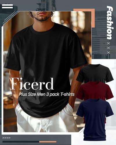 Ficerd 3 Pack Men's Big and Tall Shirts Short Sleeve Cotton Tee Crew Neck Basic Casual Top Loose Fit Summer T Shirts2