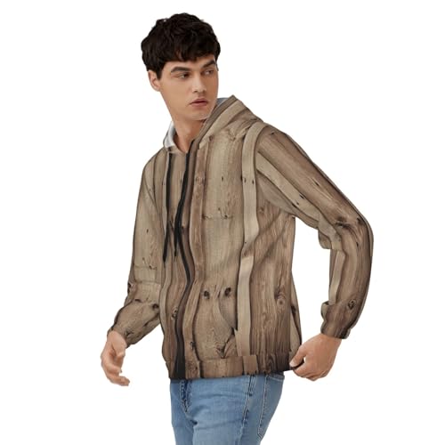 Sweat à capuche zippé en polyester doux imprimé bois masculin - 4