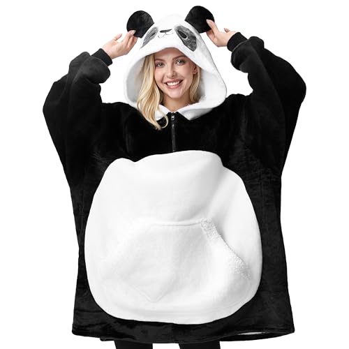 Image of Giggling Getup Wearable Blanket Hoodie for Women and Men Sherpa Fleece Hooded Blanket Sweatshirt Warm Cozy Sherpa Wearable Throw Oversized Hoodie with Giant Pocket & Sleeves for Adult Panda