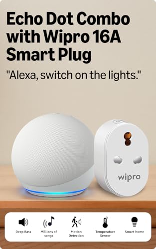 Amazon Echo Dot (5th Gen, White) Combo with Wipro 16A Smart Plug
