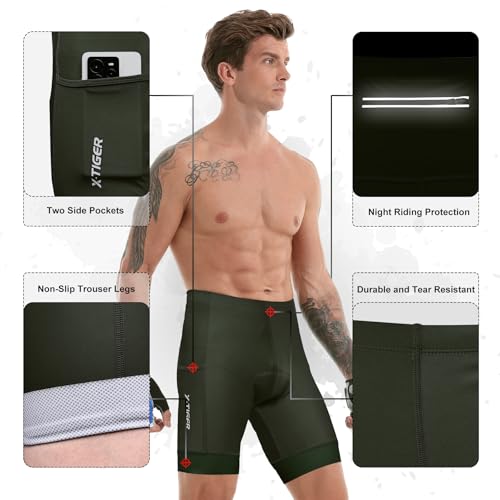 X-TIGER Shorts masculinos de ciclismo com bolso traseiro, shorts de bicicleta acolchoados com gel 5D