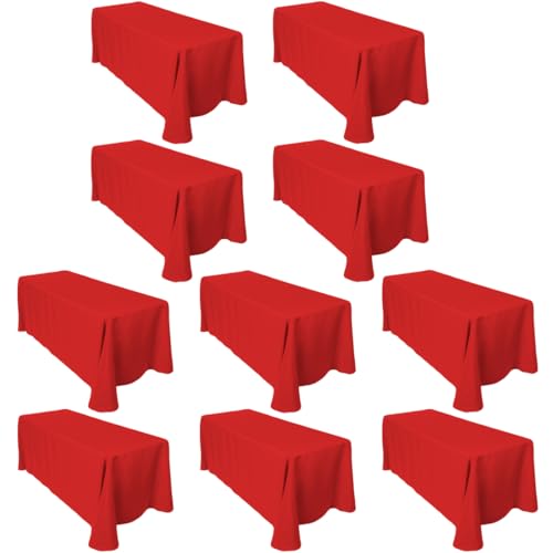 LTC LINENS 10-Pack Rectangular Tablecloths, 90x132 in, Red