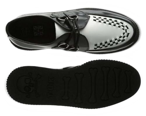 Image of T.U.K. Black /White Leather Viva Mondo Creepers Shoes for Women and Men, Lace Up Platform Shoes | US Women 13 / Men 11