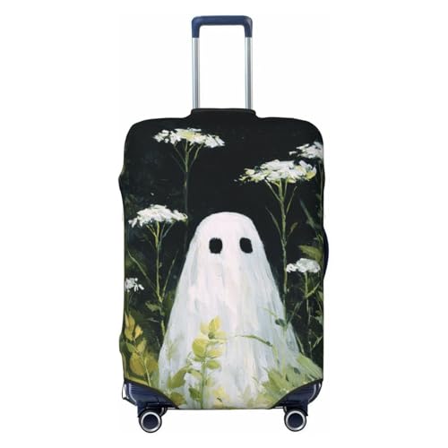 Cute Garden Ghost White Flowers Green Leaf Elastic Travel Luggage Covers Dustproof Scratch-Resistant Suitcase Protector Fit 22-24 Inch