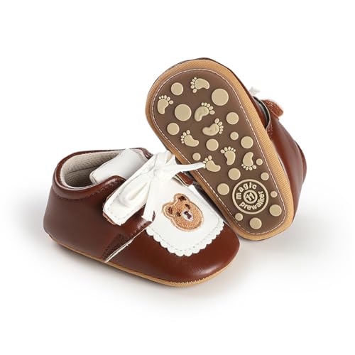 Image of HsdsBebe Baby Boys Girls Pu Leather Hard Bottom Walking Sneakers Toddler Rubber Sole First Walkers Infant Cartoon Slippers Crib Shoes
