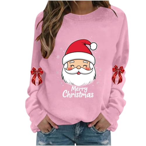 YNCSZEC Women Christmas Sweatshirt Casual Loose Long Sleeve Graphic Pullover Xmas Crewneck Clothing Pink womens christmas sweat shirt S - image 6