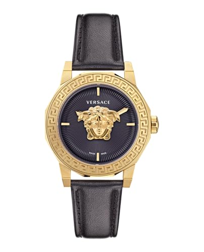 Versace Medusa Deco Collection Luxury Womens Watch Timepieces with a Black Strap and Dial Featuring a Gold Case