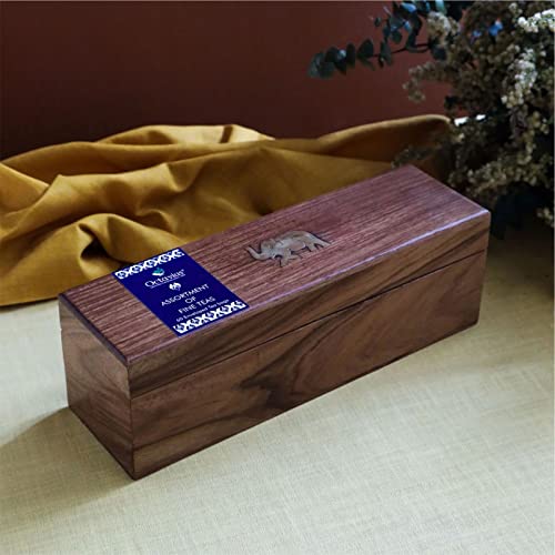 Octavius Assortment of Fine Black & Green Teas in Dark Wood Caddy Gift Box - 60 Teabags