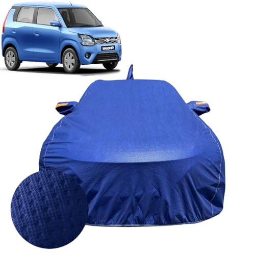 Image of Car Cover For Maruti Suzuki Wagonr (2019-2026) | 100% Waterproof Cover with Antenna & REFLECTIVE Mirror Pockets | Dustproof, Scratchproof, Heatproof Wagonr Car Cover |Soft Cotton Lining| BLUE