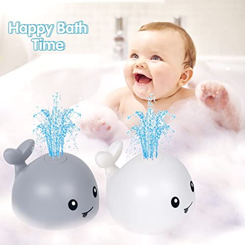 Aolige Baby Light Up Bath Toys For Kids （2Pcs） Whale Bath Toy Sprinkler Induction Sprinkler Bathtub Toys (2Pcs White & Grey Whale) #TOP1