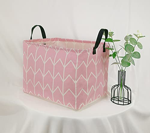 Image of Baby Storage Basket Nursery Box Laundry Hamper Organization Bins for Toys and Clothes with Handles (Pink)