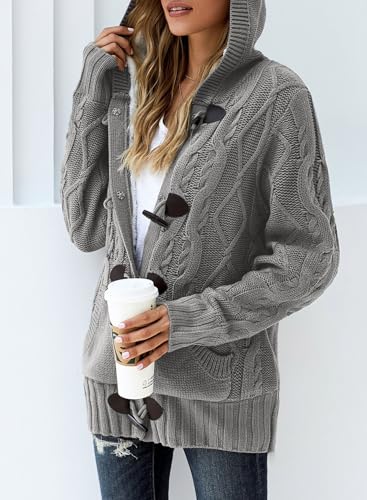 Dokotoo Women's Sweaters Winter Hooded Cardigans Button Up Cable Knit Coats Jackets Outerwear with Pockets3