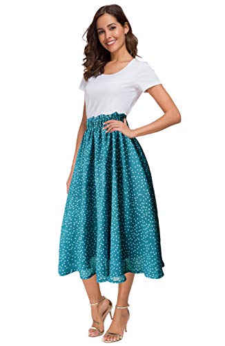 Afibi Women High Waist Floral Print Swing Chiffon Beach Midi Long Skirt With Pockets (X-Large, Green) #TOP20