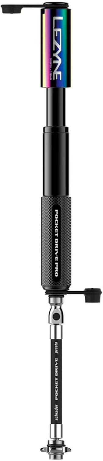 LEZYNE Pocket Drive Pro Mini Bicycle Hand Pump, High Pressure 160 PSI, Presta & Schrader with Valve Core Tool, Alloy Bracket Mount, Grip Textured, Easy to Use Bike Tire Pump | High Pressure 160 PSI, Presta Schrader Compatible ABS Flex Hose, Alloy Bracket Mount, Grip Textured Overlapping Handle