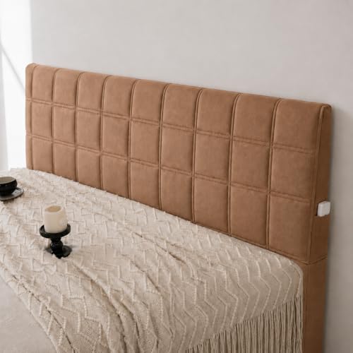 Image of HOMETHREADS Velvet Padded Headboard Cover with Foam - Soft, Wrinkle-Resistant Bed Back Protector, Suitable for Wooden, Leather & Upholstered | Fits 6 ft Headboards only (68x180 cm)(Light Brown)