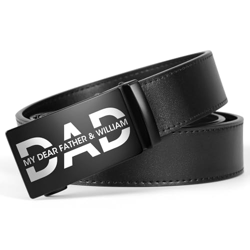 ENOMY Personalized Leather Belt for Men Custom Ratchet Belt with Automatic Sliding Buckle, Gifts for Birthdays Anniversary