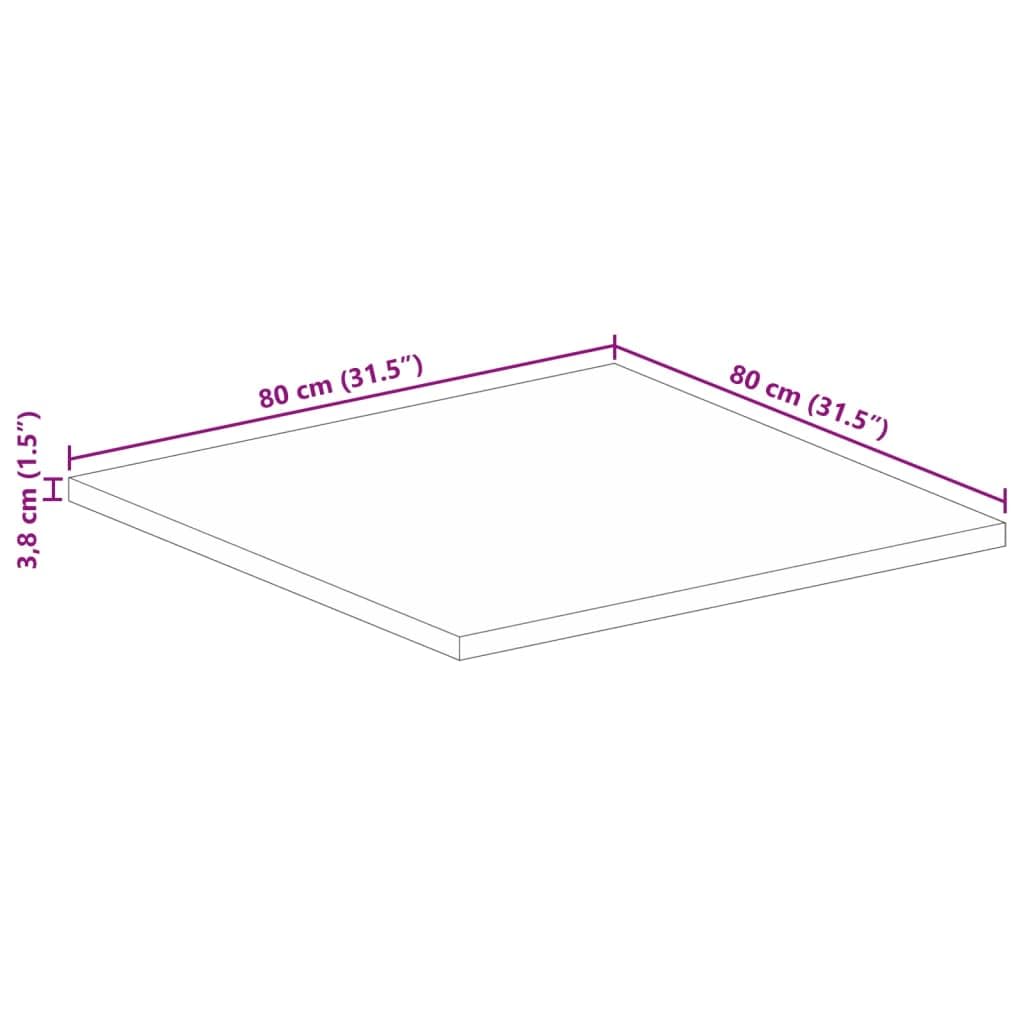 Dessus de table 80x80x3,8 cm carré bois massif manguier