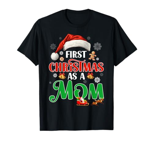 Announcement First Christmas As A Mom Matching Family Xmas T-Shirt