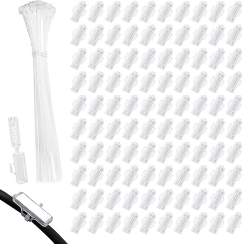 Yooyan 100 Stück Kabelbeschriftung, Transparente Kabeletiketten Set, Enthält 100 Kabelmarker, 100 Kabelbinder, 100 Etiketten, Kabelbeschriftung Clip für Kennzeichnung Sortierung von Kabeln Aller Art