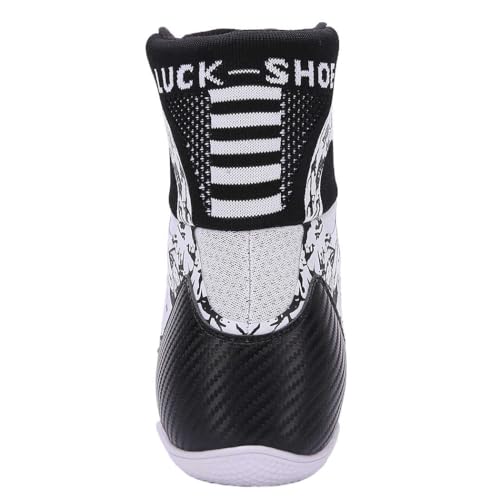 Image of Professional High-Top Boxing Shoes for Men & Women - Lightweight Wrestling Boots with Rubber Grip Sole - Breathable Microfiber & Mesh Training Shoes for MMA, Gym & Lifting (Grey, White, Blue)