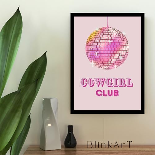 Image of BLINKART Pink Cow Girl Club Abstract Wall Art Painting Print Design Aesthetic Wall Decor Photo ArtWork Frame Decoration Hanging For Home Bedroom Living Room Office Wall Decor (13 * 10 inches) T0027