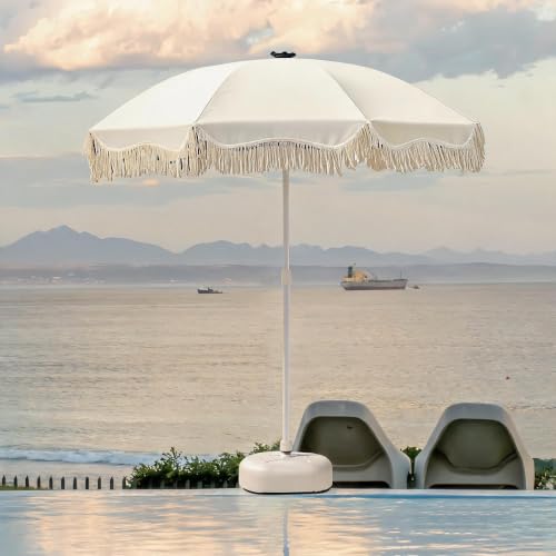 Sombrilla verde de 1,70 m con flecos estilo bohemio para terraza y playa 8