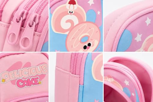 Image of WORSHIPER Double Zipper Pencil Pouch for Kids | Large Capacity Stationery Organizer | Multi-Compartment Pencil Case for School, Office & Travel | Cute Food Theme Design(Delicious Cake - Pouch)