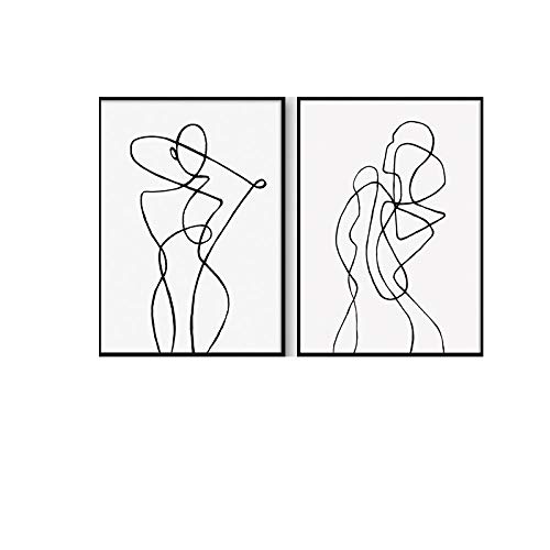 Abstrait Sexy Femme Corps Ligne Toile Tableau Affiche Scandinave Chambre Decoration à La Maison Tableaux Noir Blanc Murale Art Imprimer Minimalisme Peinture 40x50 Cm X 2 Pas De Cadre Cover