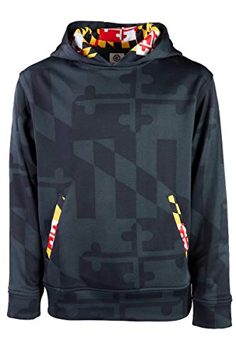 Maryland Flag Souvenir Youth Gift Hoody with Front Kangaroo Pockets and Hidden Media Player Pocket