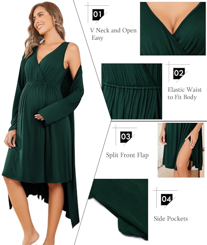 Image of Ekouaer Maternity Nursing Gown and Robe Set Labor Delivery Nursing Nightgowns for Breastfeeding Pregnancy Clothes
