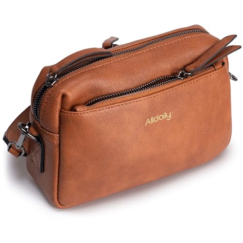 Image of Alldaily Small Triple Zip Crossbody Purse for Women, Vegan Leather Phone Bag with Wide Shoulder Strap