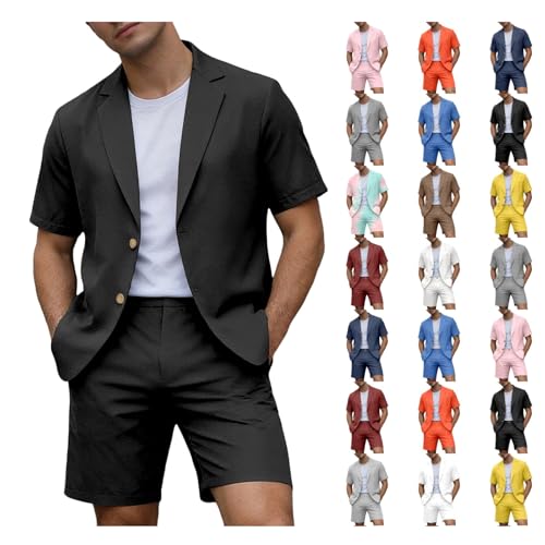 TRCELECTROP Prom Suits for Men Short Sleeve Blazer Jacket Shorts Set Lightweight Wedding Party Business Casual Formal Outfits