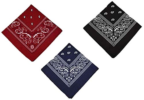 Kit Com 3 Lenços Bandanas - Azul, Preta e Marsala